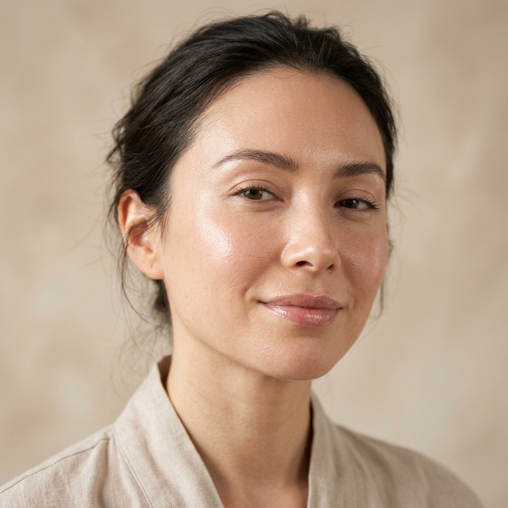 Close-up face skin with radiant hydration glow after facial treatment